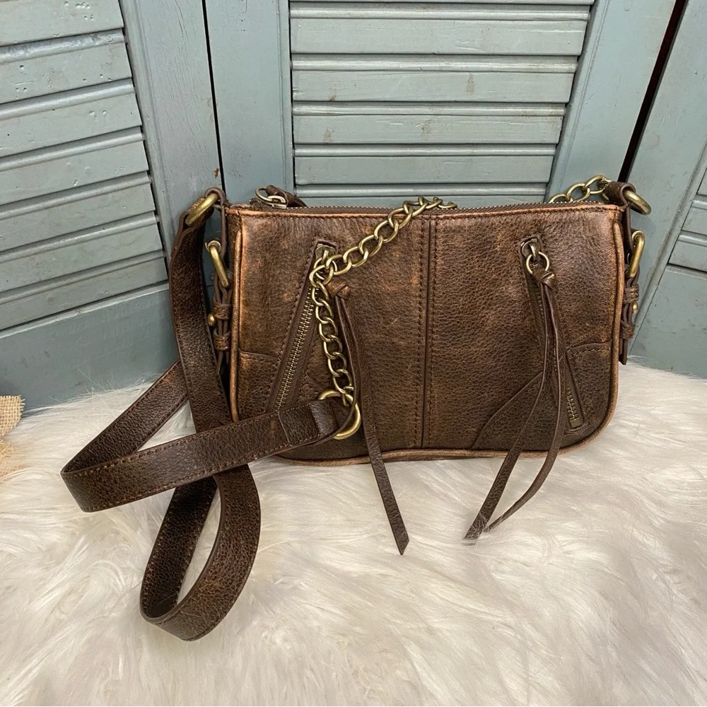 Marc New York Andrew Marc Brown Leather Crossbody Bag Multiple Zipper Pockets